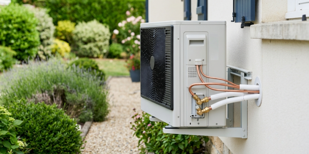 Unité extérieure d'une pompe à chaleur air/eau installée sur maison individuelle dans le Val-de-Marne (94)